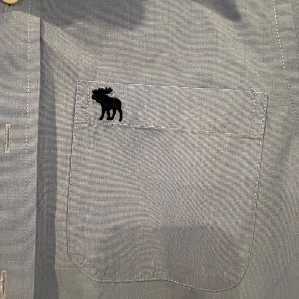 Abercrombie & Fitch Men's Light Blue Muscle Button Down Shirt, Size Large - Picture 3 of 11